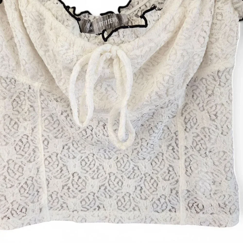 Urban Outfitters Small Elasa White Lace Ruffle Camisole Bustier Top Black Trim - Picture 4 of 7